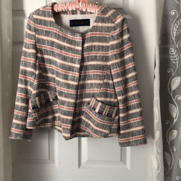 Zara tweed cropped striped blazer jacket, size small - Picture 6 of 8